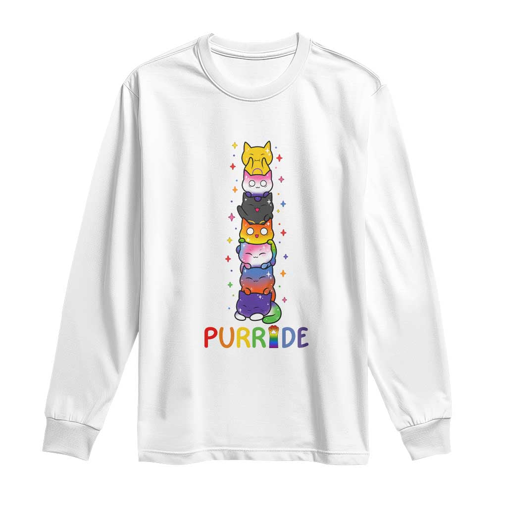 Funny Purride Stacked Cats Pride Long Sleeve Shirt Cute LGBTQ Cat Lover TS12 White Print Your Wear