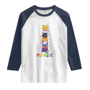 Funny Purride Stacked Cats Pride Raglan Shirt Cute LGBTQ Cat Lover TS12 White Navy Print Your Wear