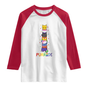 Funny Purride Stacked Cats Pride Raglan Shirt Cute LGBTQ Cat Lover TS12 White Red Print Your Wear