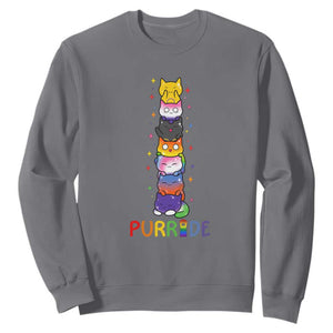 Funny Purride Stacked Cats Pride Sweatshirt Cute LGBTQ Cat Lover TS12 Charcoal Print Your Wear