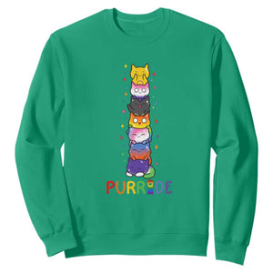 Funny Purride Stacked Cats Pride Sweatshirt Cute LGBTQ Cat Lover TS12 Irish Green Print Your Wear