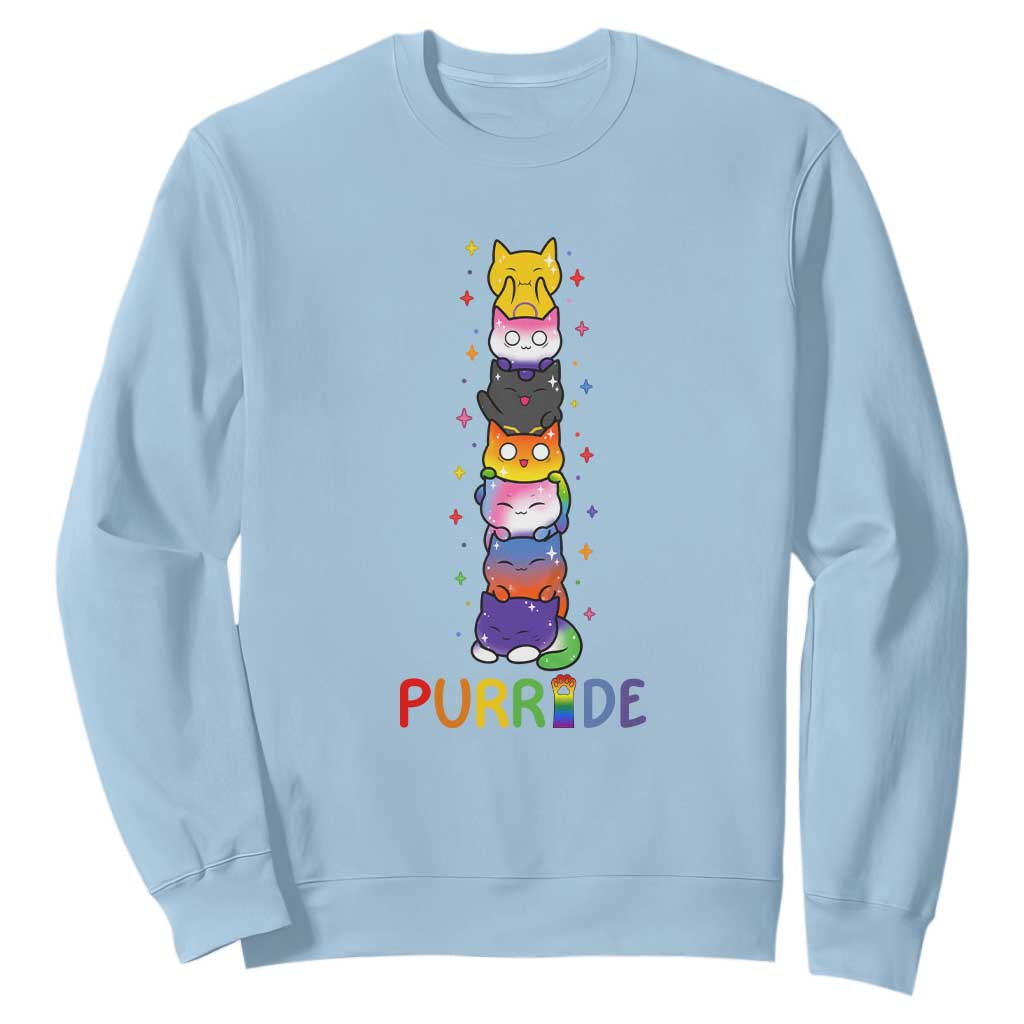 Funny Purride Stacked Cats Pride Sweatshirt Cute LGBTQ Cat Lover TS12 Light Blue Print Your Wear