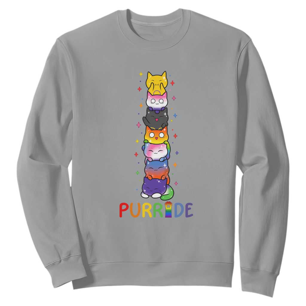 Funny Purride Stacked Cats Pride Sweatshirt Cute LGBTQ Cat Lover TS12 Sport Gray Print Your Wear