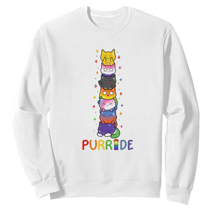 Funny Purride Stacked Cats Pride Sweatshirt Cute LGBTQ Cat Lover TS12 White Print Your Wear
