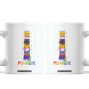 Funny Purride Stacked Cats Pride Coffee Mug Cute LGBTQ Cat Lover TS12 White Print Your Wear