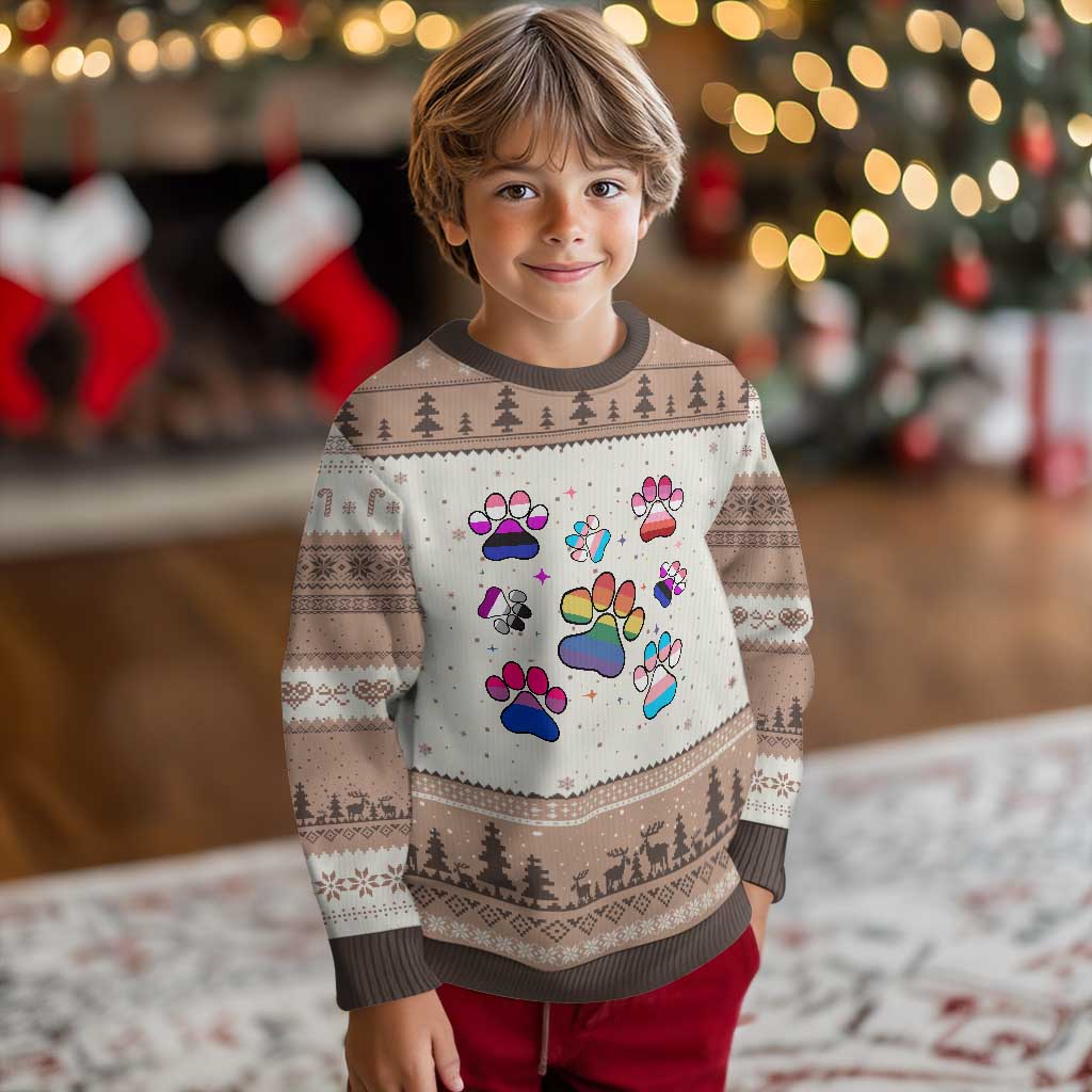 Funny Rainbow Paw Print Pride Ugly Christmas Sweater LGBTQ Pet Lover TS12 Mocha Mousse Print Your Wear