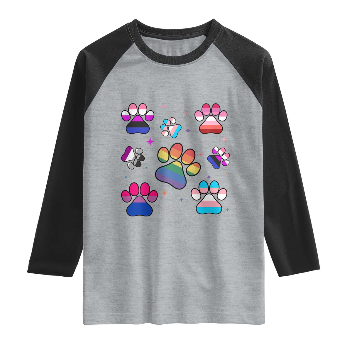 Funny Rainbow Paw Print Pride Raglan Shirt LGBTQ Pet Lover TS12 Heather Gray Black Print Your Wear