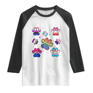 Funny Rainbow Paw Print Pride Raglan Shirt LGBTQ Pet Lover TS12 White Black Print Your Wear
