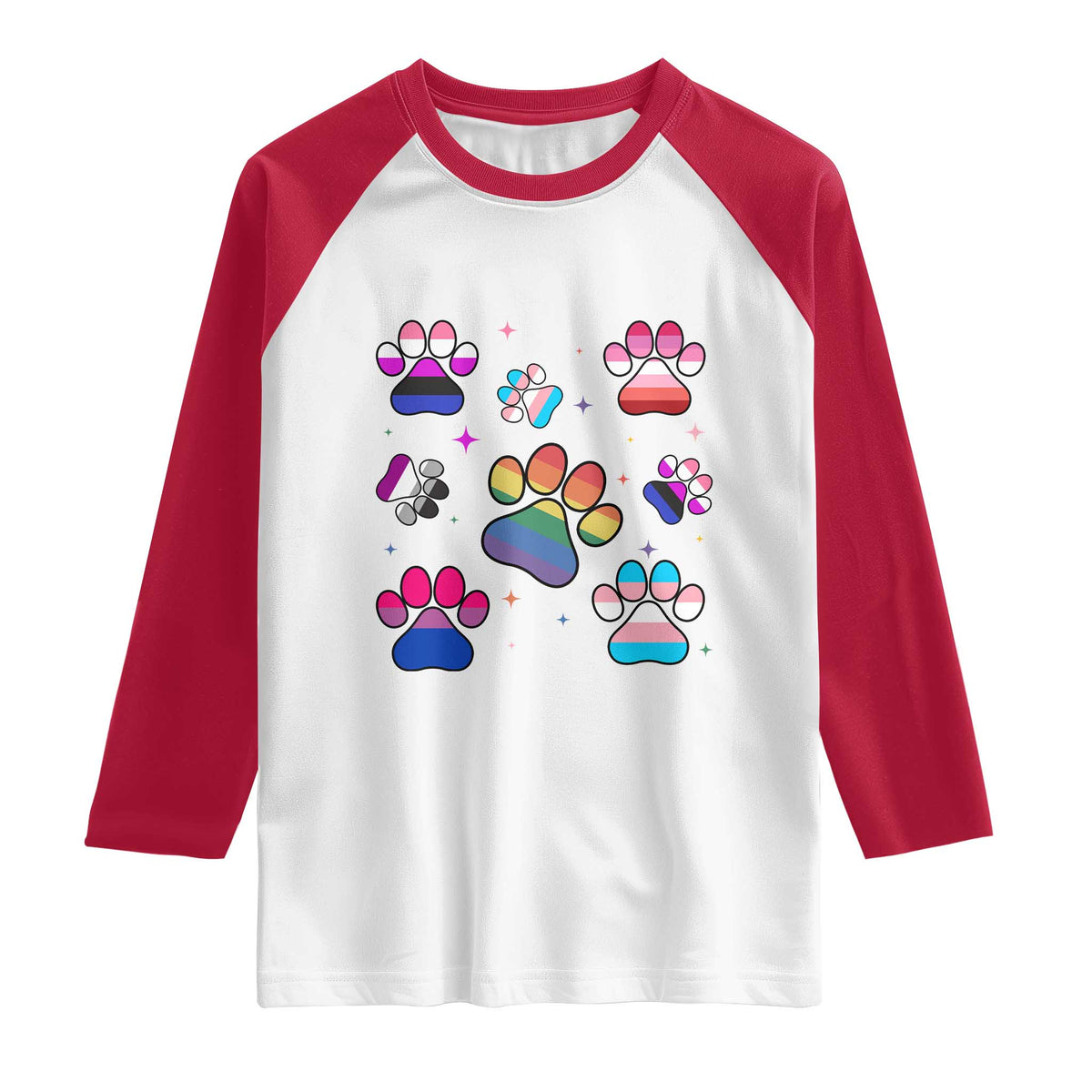 Funny Rainbow Paw Print Pride Raglan Shirt LGBTQ Pet Lover TS12 White Red Print Your Wear