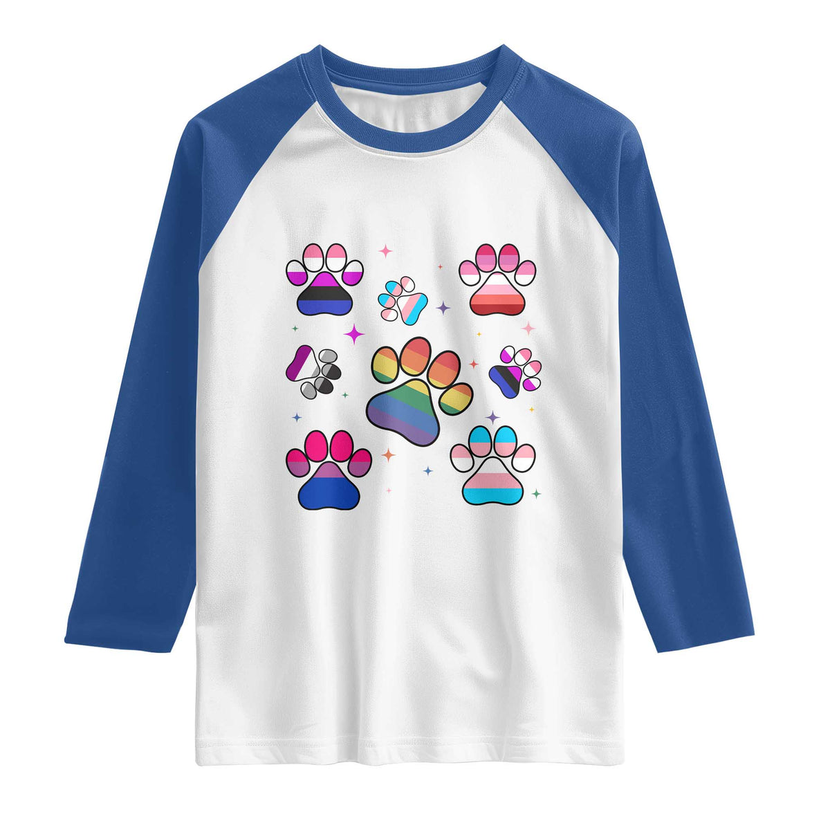 Funny Rainbow Paw Print Pride Raglan Shirt LGBTQ Pet Lover TS12 White Royal Print Your Wear