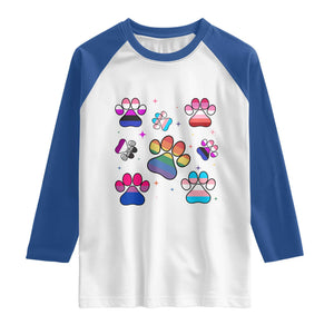 Funny Rainbow Paw Print Pride Raglan Shirt LGBTQ Pet Lover TS12 White Royal Print Your Wear