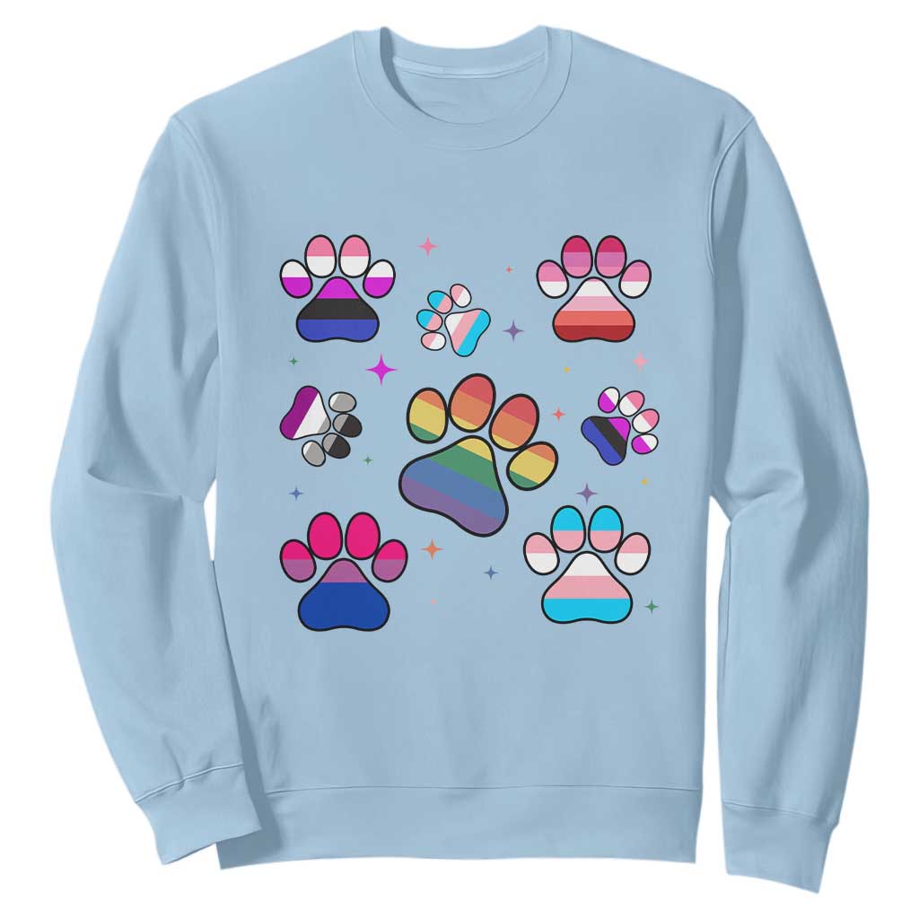 Funny Rainbow Paw Print Pride Sweatshirt LGBTQ Pet Lover TS12 Light Blue Print Your Wear