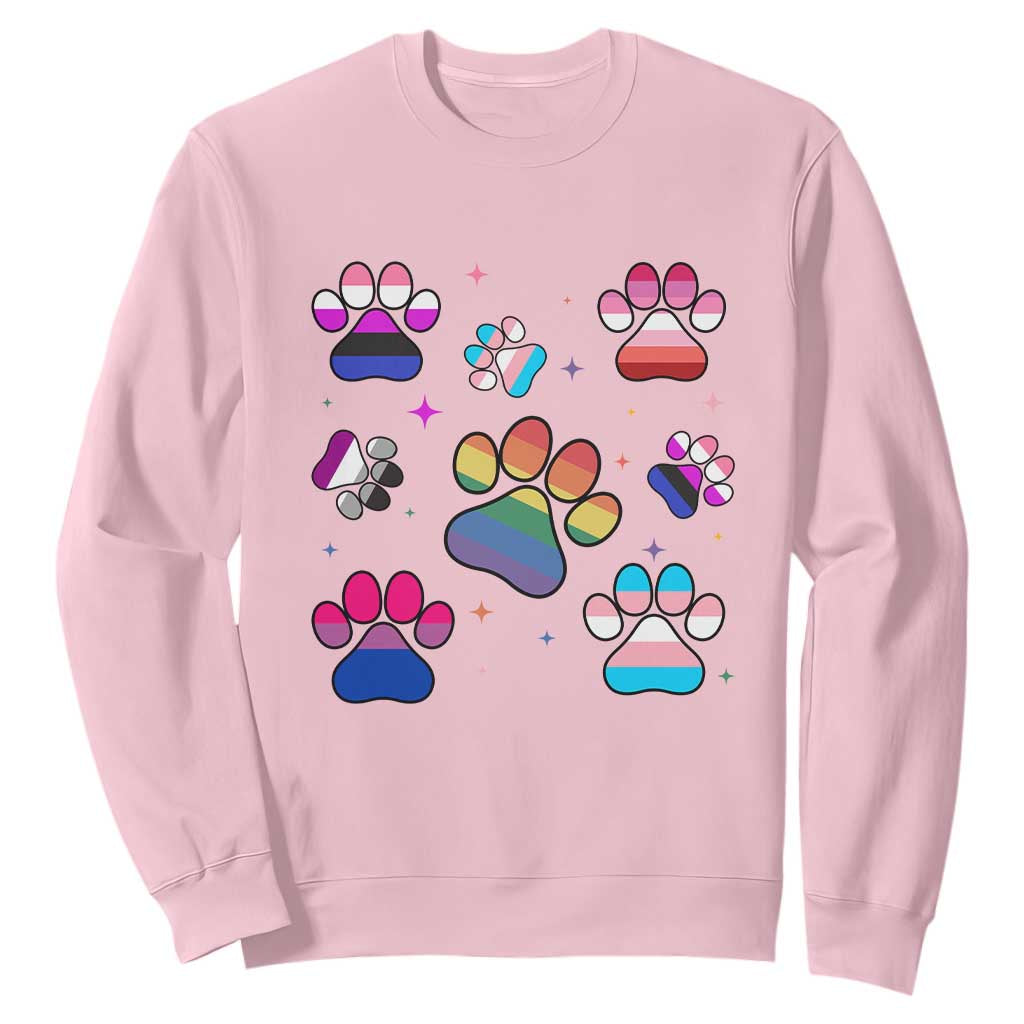 Funny Rainbow Paw Print Pride Sweatshirt LGBTQ Pet Lover TS12 Light Pink Print Your Wear