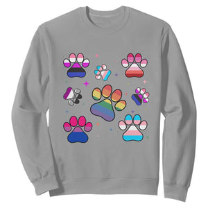 Funny Rainbow Paw Print Pride Sweatshirt LGBTQ Pet Lover TS12 Sport Gray Print Your Wear