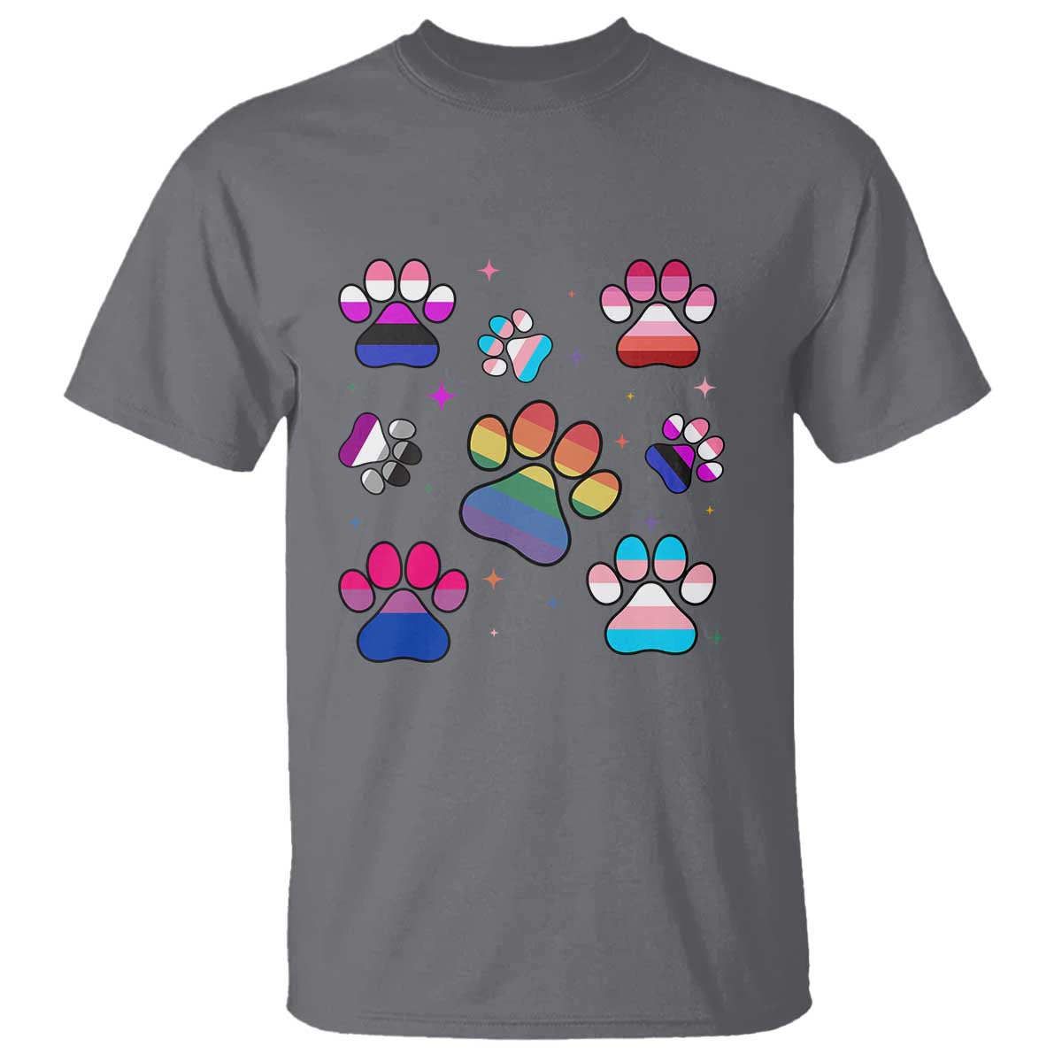 Funny Rainbow Paw Print Pride T Shirt LGBTQ Pet Lover TS12 Charcoal Print Your Wear