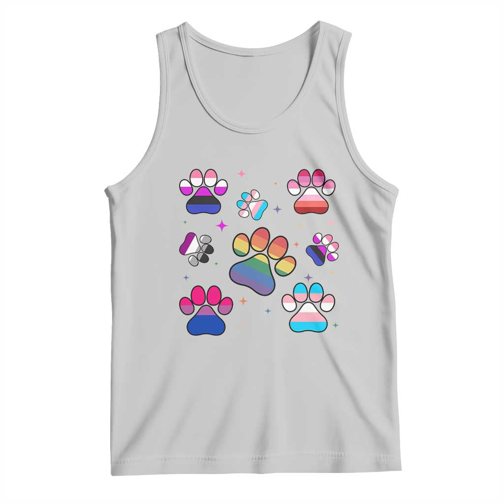 Funny Rainbow Paw Print Pride Tank Top LGBTQ Pet Lover TS12 Ash Print Your Wear