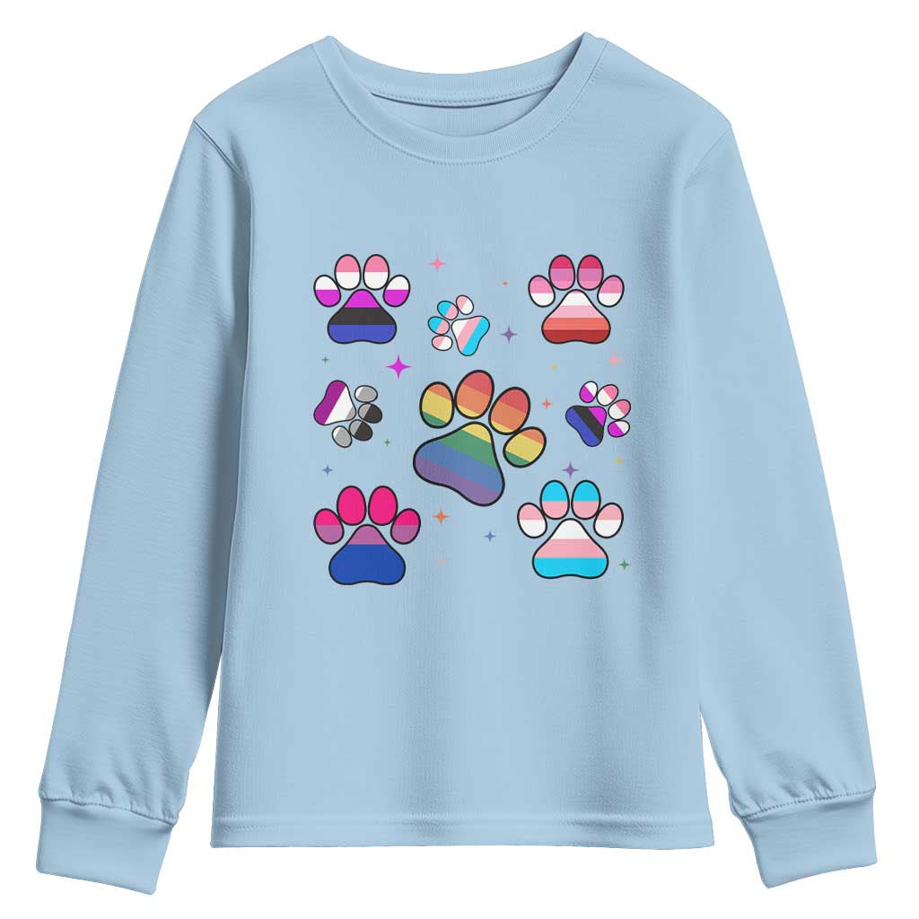 Funny Rainbow Paw Print Pride Youth Sweatshirt LGBTQ Pet Lover TS12 Light Blue Print Your Wear