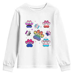 Funny Rainbow Paw Print Pride Youth Sweatshirt LGBTQ Pet Lover TS12 White Print Your Wear
