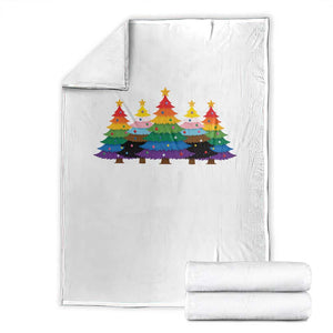 Christmas Rainbow Tree LGBTQ Support Throw Blanket Holiday Pride Gift TS12 White Print Your Wear