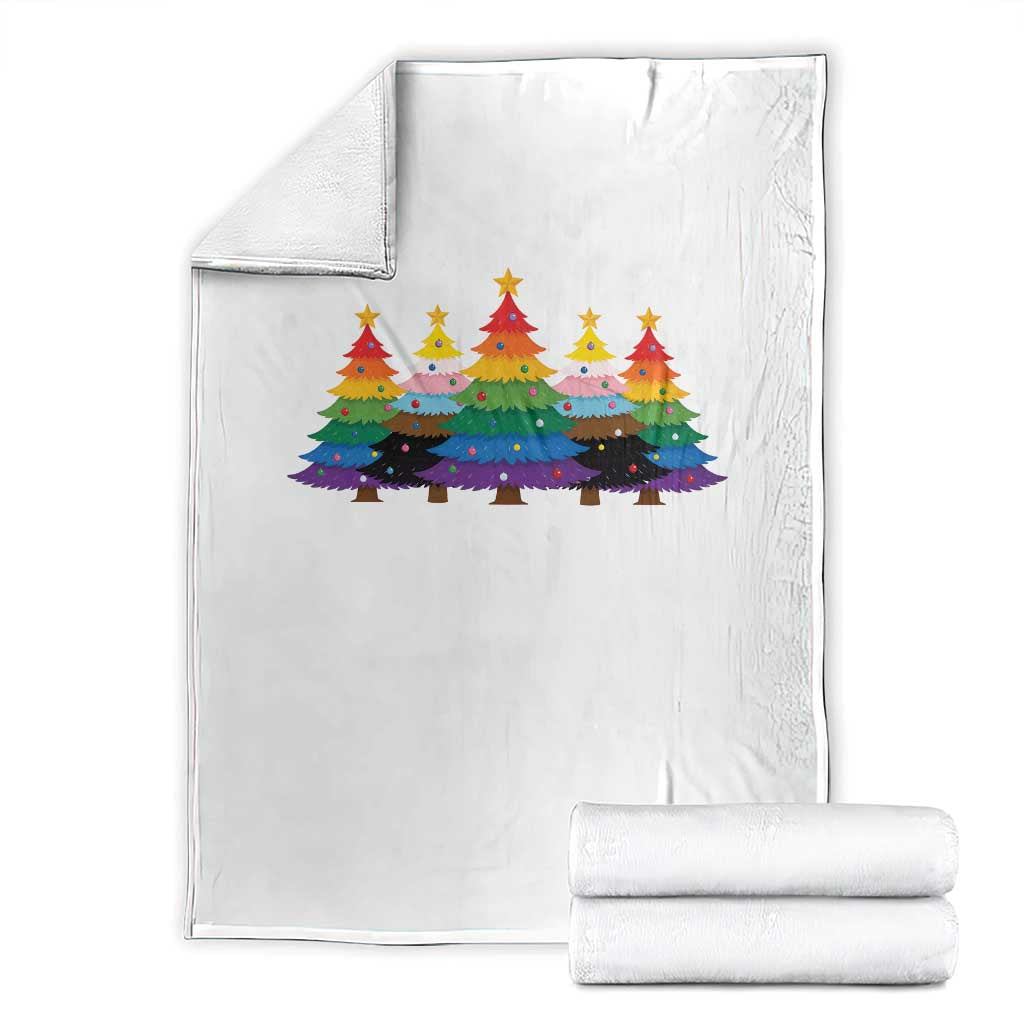 Christmas Rainbow Tree LGBTQ Support Throw Blanket Holiday Pride Gift TS12 White Print Your Wear