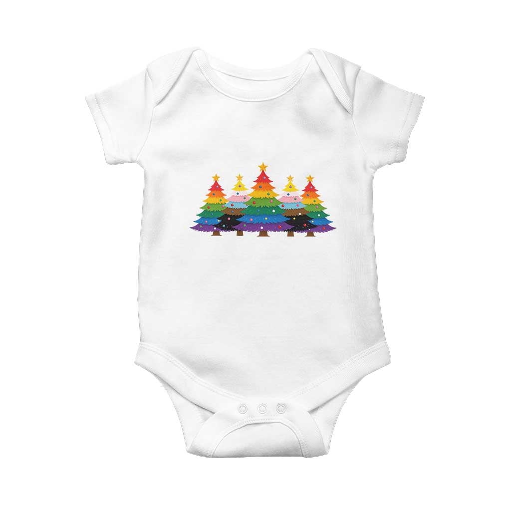 Christmas Rainbow Tree LGBTQ Support Baby Onesie Holiday Pride Gift TS12 White Print Your Wear