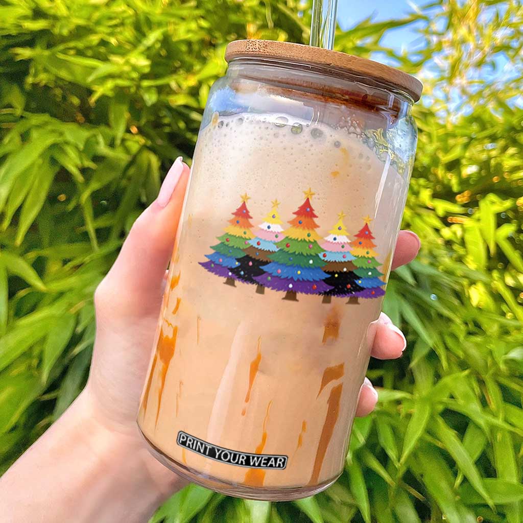 Christmas Rainbow Tree LGBTQ Support Glass Can Holiday Pride Gift TS12 White Print Your Wear