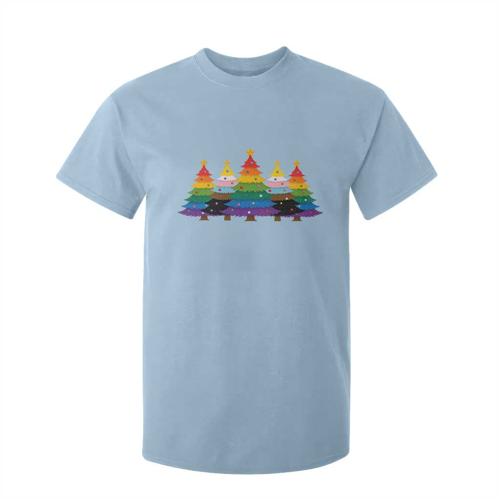 Christmas Rainbow Tree LGBTQ Support T Shirt For Kid Holiday Pride Gift TS12 Light Blue Print Your Wear