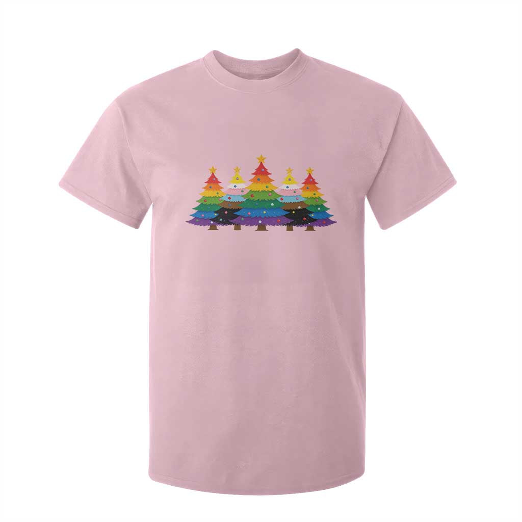 Christmas Rainbow Tree LGBTQ Support T Shirt For Kid Holiday Pride Gift TS12 Light Pink Print Your Wear
