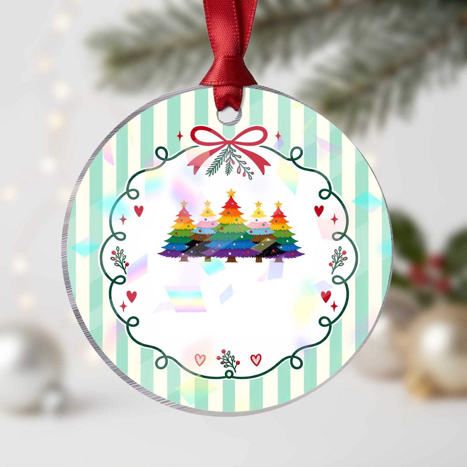Christmas Rainbow Tree LGBTQ Support Holographic Acrylic Ornament Holiday Pride Gift