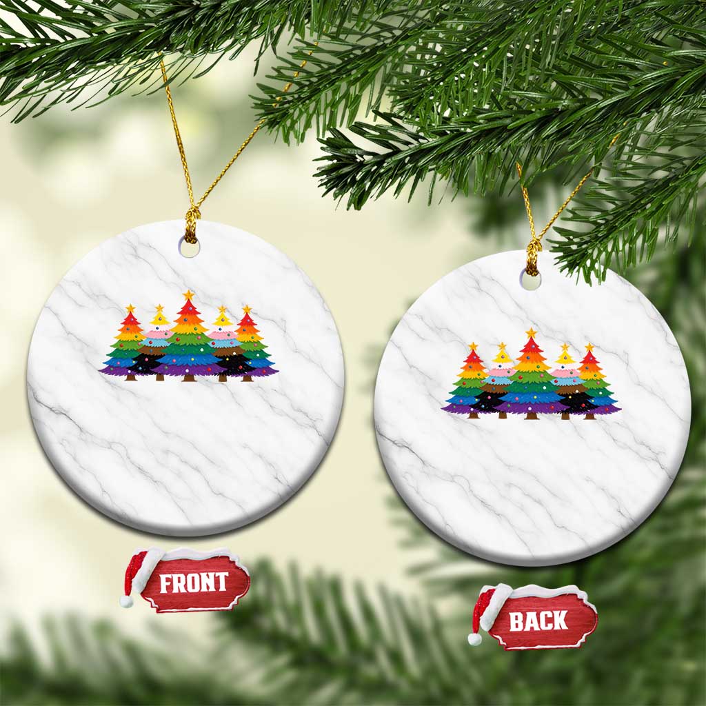Christmas Rainbow Tree LGBTQ Support Ceramic Ornament Holiday Pride Gift TS12 1pc White Marble Print Your Wear