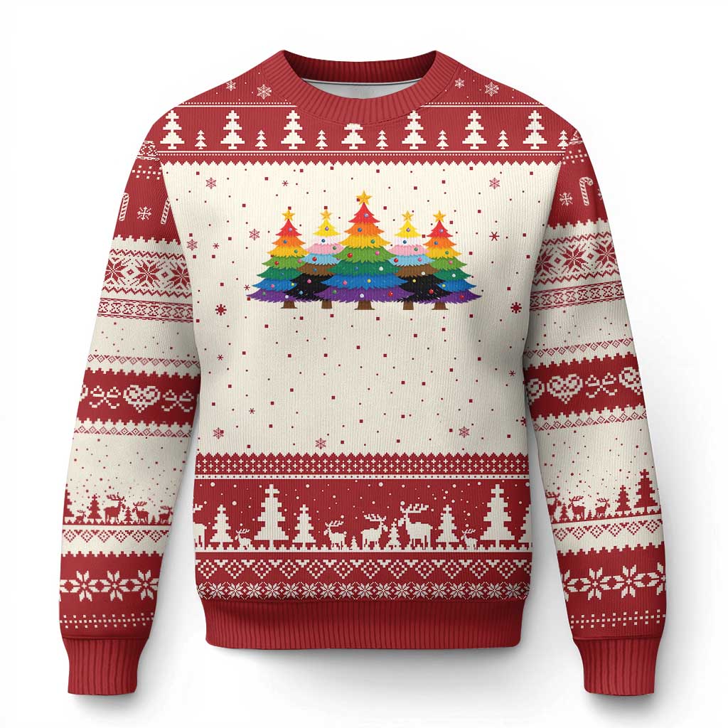 Christmas Rainbow Tree LGBTQ Support Ugly Christmas Sweater Holiday Pride Gift TS12 Beige Red Print Your Wear