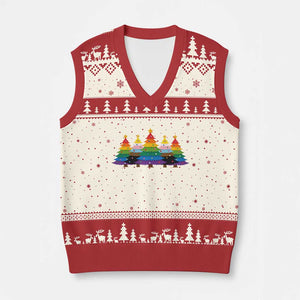 Christmas Rainbow Tree LGBTQ Support V-Neck Knit Sweater Vest Holiday Pride Gift TS12 Beige Red Print Your Wear