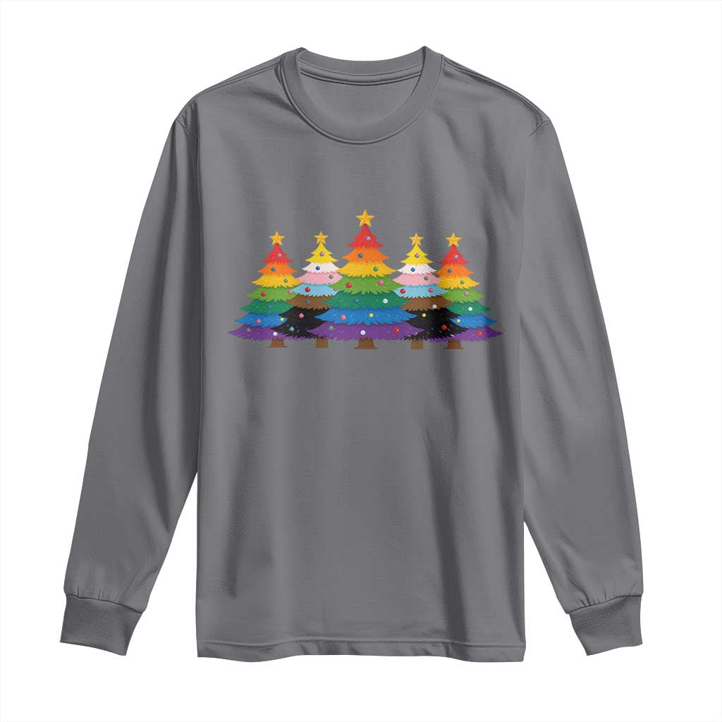 Christmas Rainbow Tree LGBTQ Support Long Sleeve Shirt Holiday Pride Gift TS12 Charcoal Print Your Wear
