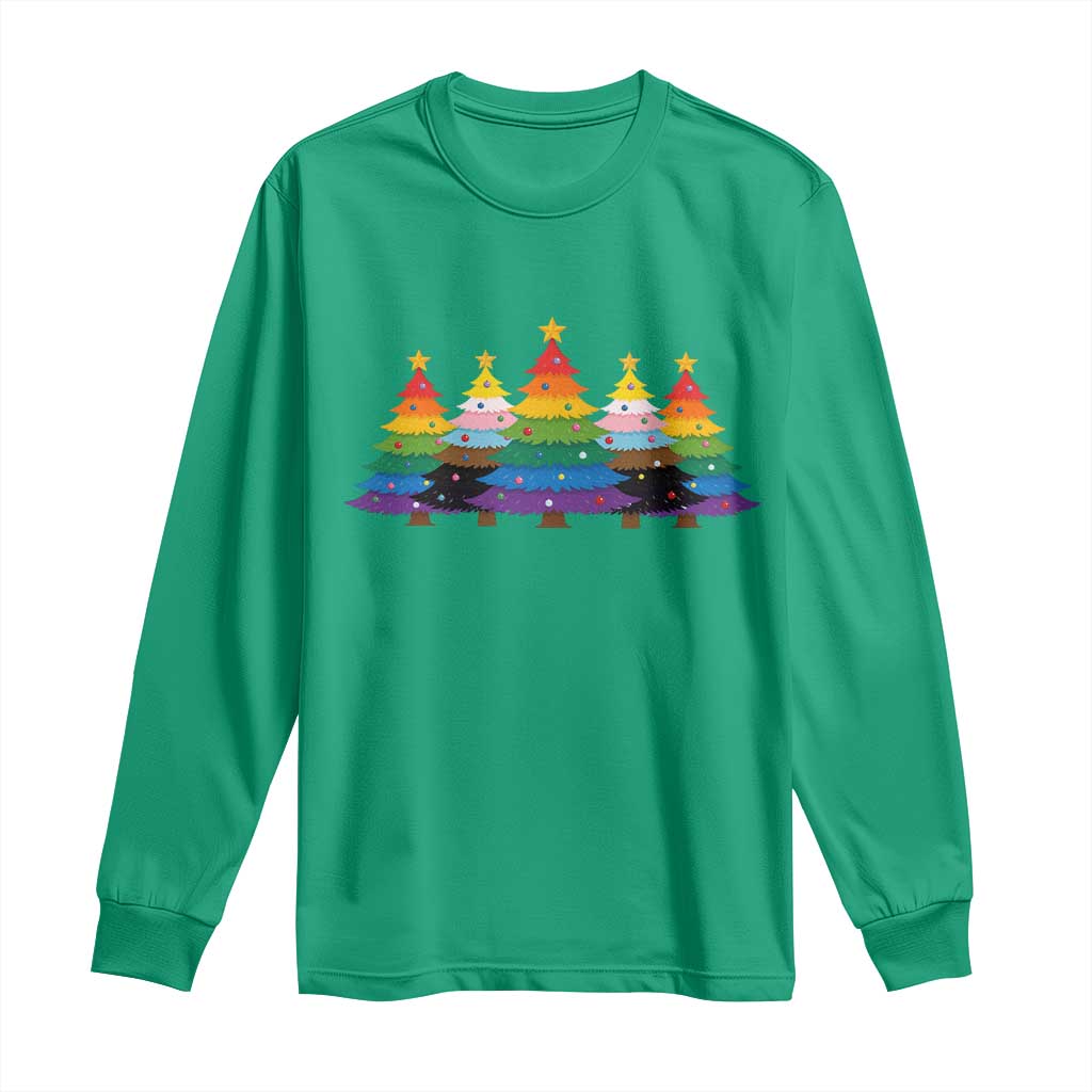 Christmas Rainbow Tree LGBTQ Support Long Sleeve Shirt Holiday Pride Gift TS12 Irish Green Print Your Wear