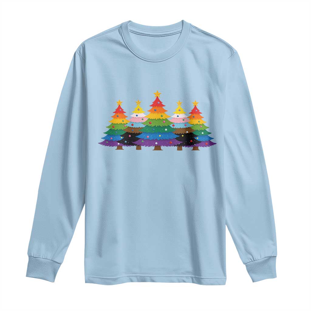 Christmas Rainbow Tree LGBTQ Support Long Sleeve Shirt Holiday Pride Gift TS12 Light Blue Print Your Wear