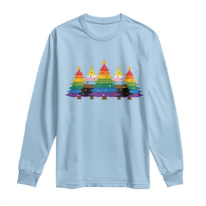 Christmas Rainbow Tree LGBTQ Support Long Sleeve Shirt Holiday Pride Gift TS12 Light Blue Print Your Wear