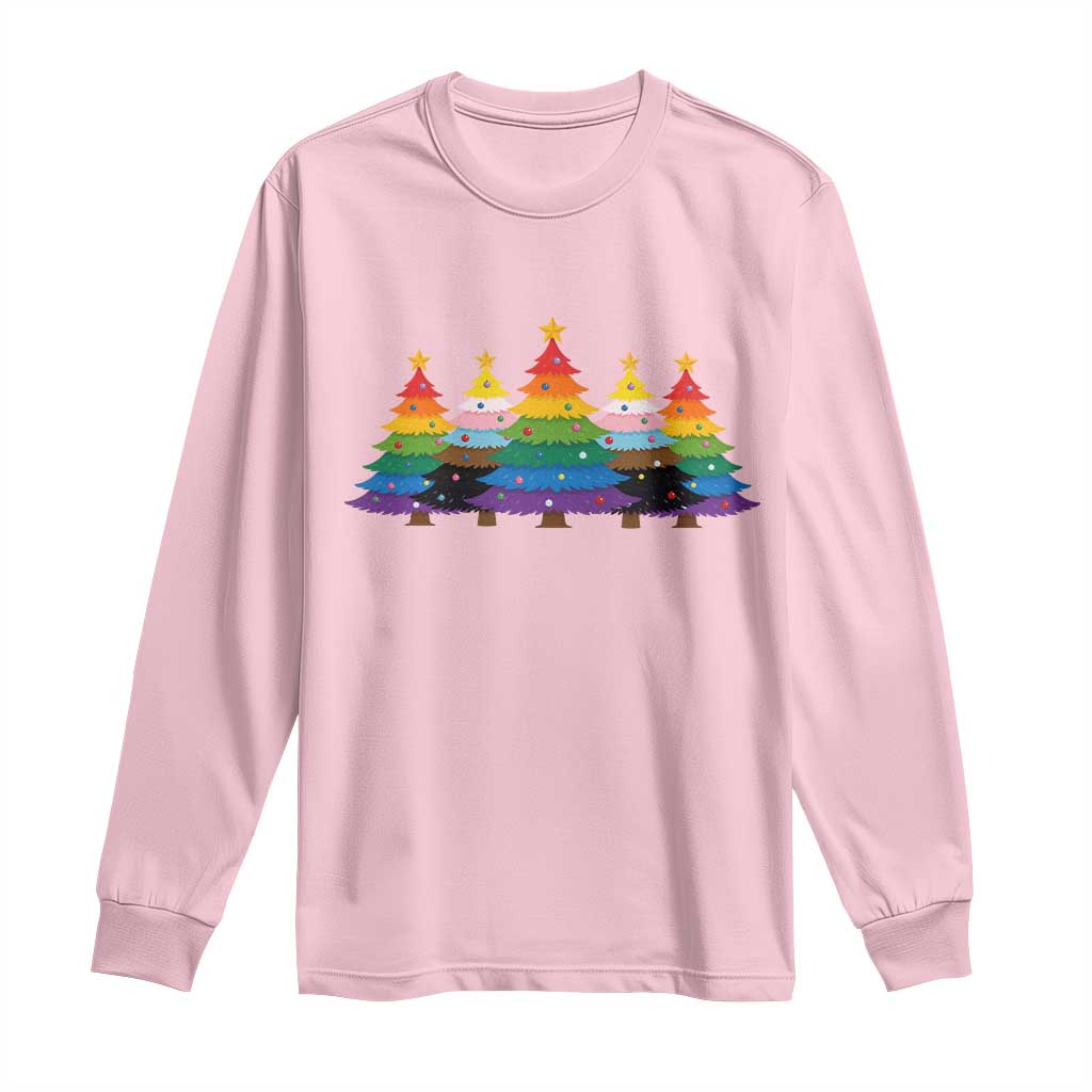 Christmas Rainbow Tree LGBTQ Support Long Sleeve Shirt Holiday Pride Gift TS12 Light Pink Print Your Wear