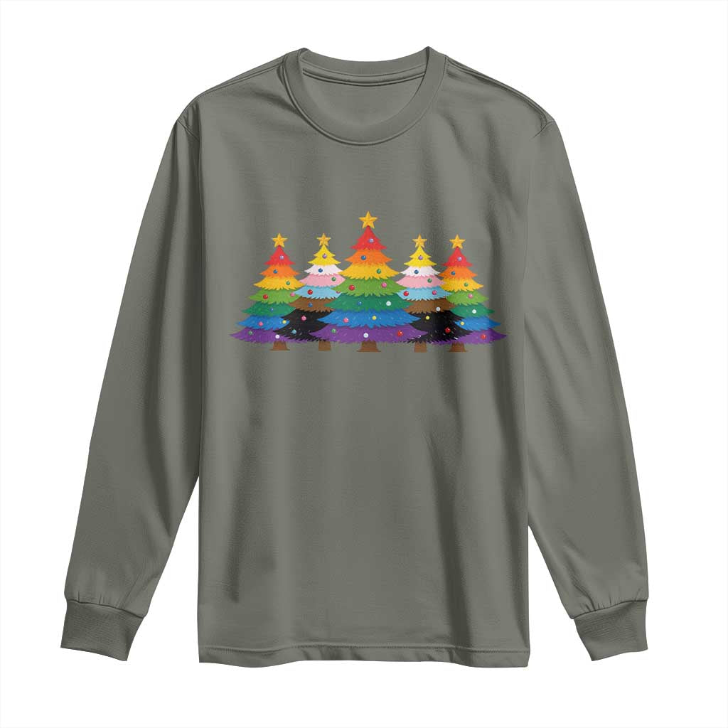 Christmas Rainbow Tree LGBTQ Support Long Sleeve Shirt Holiday Pride Gift TS12 Military Green Print Your Wear