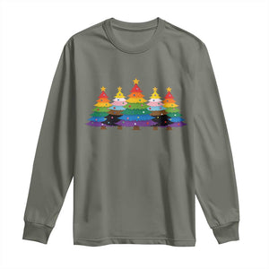 Christmas Rainbow Tree LGBTQ Support Long Sleeve Shirt Holiday Pride Gift TS12 Military Green Print Your Wear