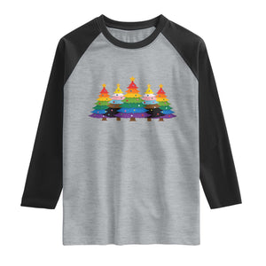 Christmas Rainbow Tree LGBTQ Support Raglan Shirt Holiday Pride Gift TS12 Heather Gray Black Print Your Wear