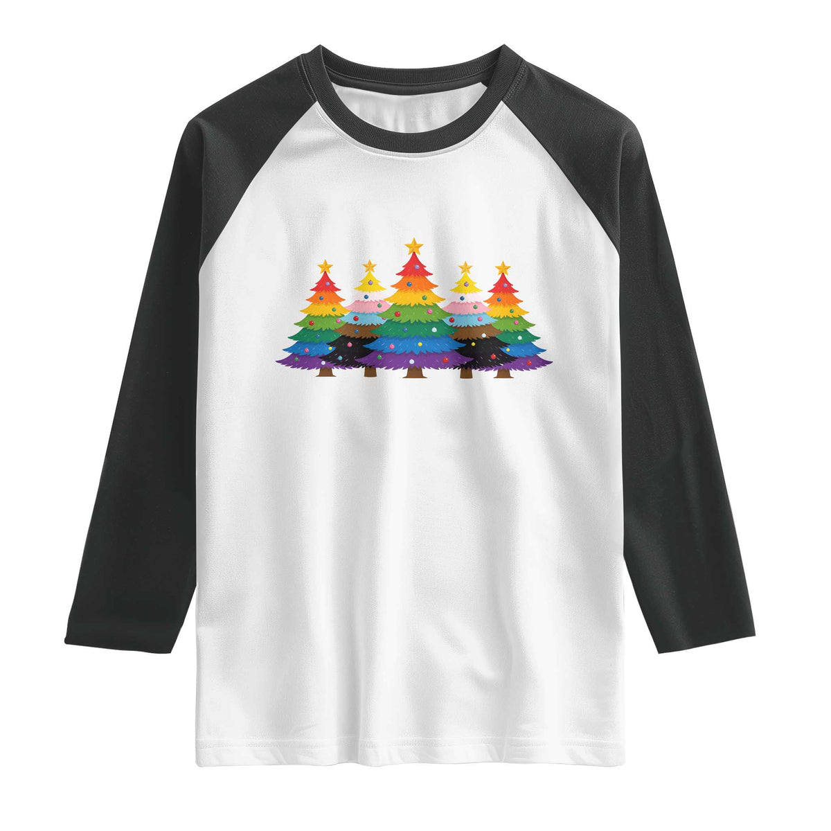 Christmas Rainbow Tree LGBTQ Support Raglan Shirt Holiday Pride Gift TS12 White Black Print Your Wear