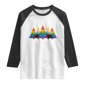 Christmas Rainbow Tree LGBTQ Support Raglan Shirt Holiday Pride Gift TS12 White Black Print Your Wear