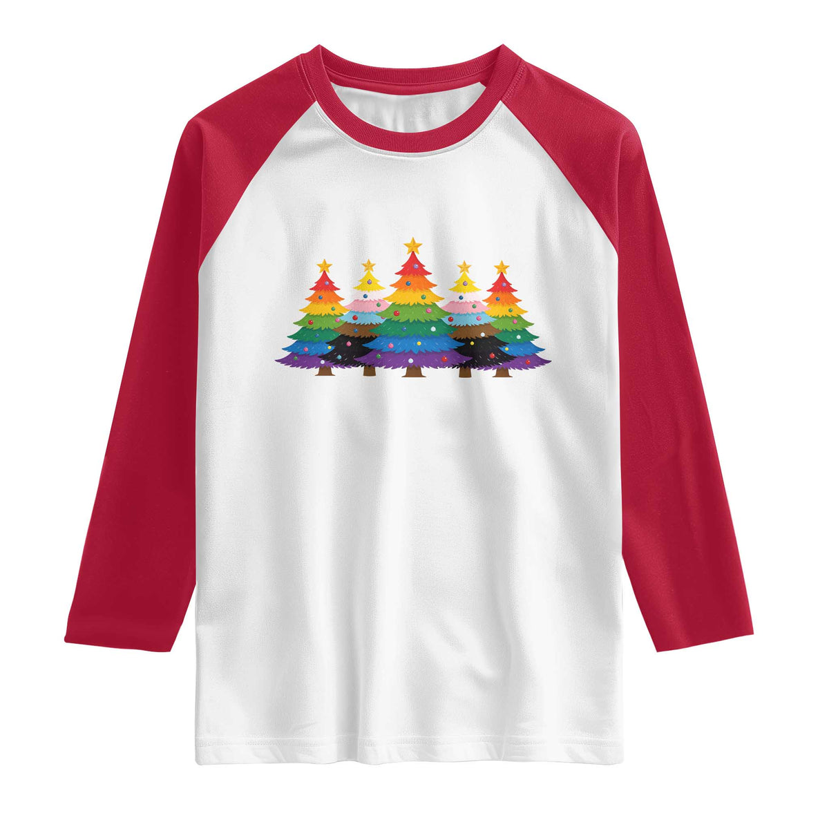 Christmas Rainbow Tree LGBTQ Support Raglan Shirt Holiday Pride Gift TS12 White Red Print Your Wear