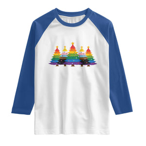Christmas Rainbow Tree LGBTQ Support Raglan Shirt Holiday Pride Gift TS12 White Royal Print Your Wear