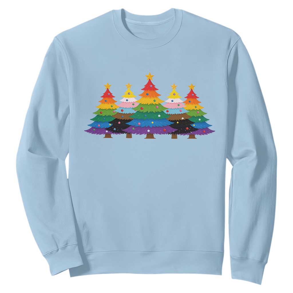 Christmas Rainbow Tree LGBTQ Support Sweatshirt Holiday Pride Gift TS12 Light Blue Print Your Wear