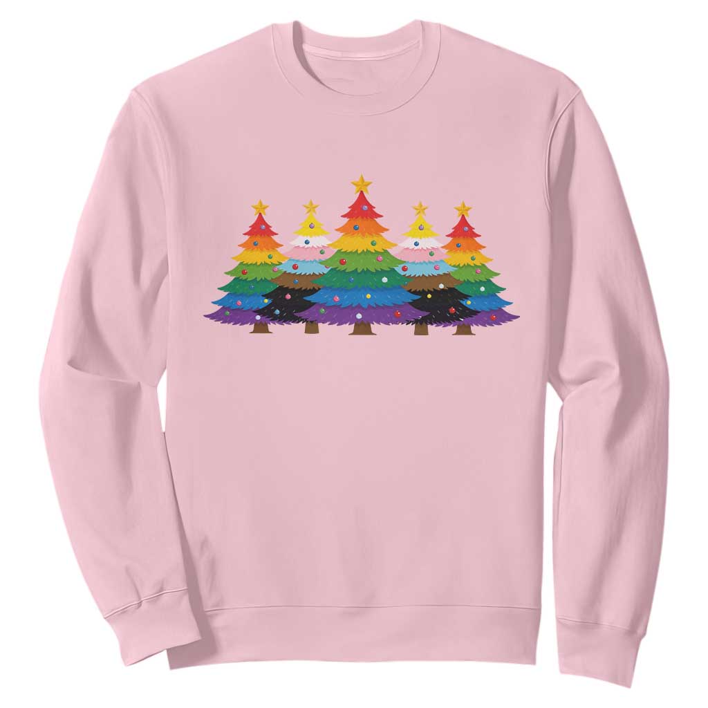 Christmas Rainbow Tree LGBTQ Support Sweatshirt Holiday Pride Gift TS12 Light Pink Print Your Wear