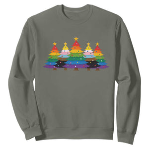 Christmas Rainbow Tree LGBTQ Support Sweatshirt Holiday Pride Gift TS12 Military Green Print Your Wear