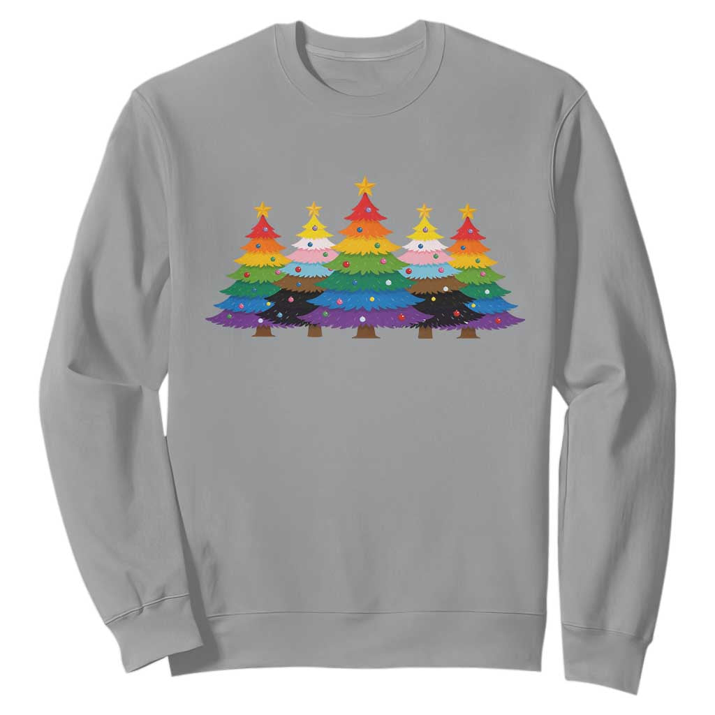 Christmas Rainbow Tree LGBTQ Support Sweatshirt Holiday Pride Gift TS12 Sport Gray Print Your Wear