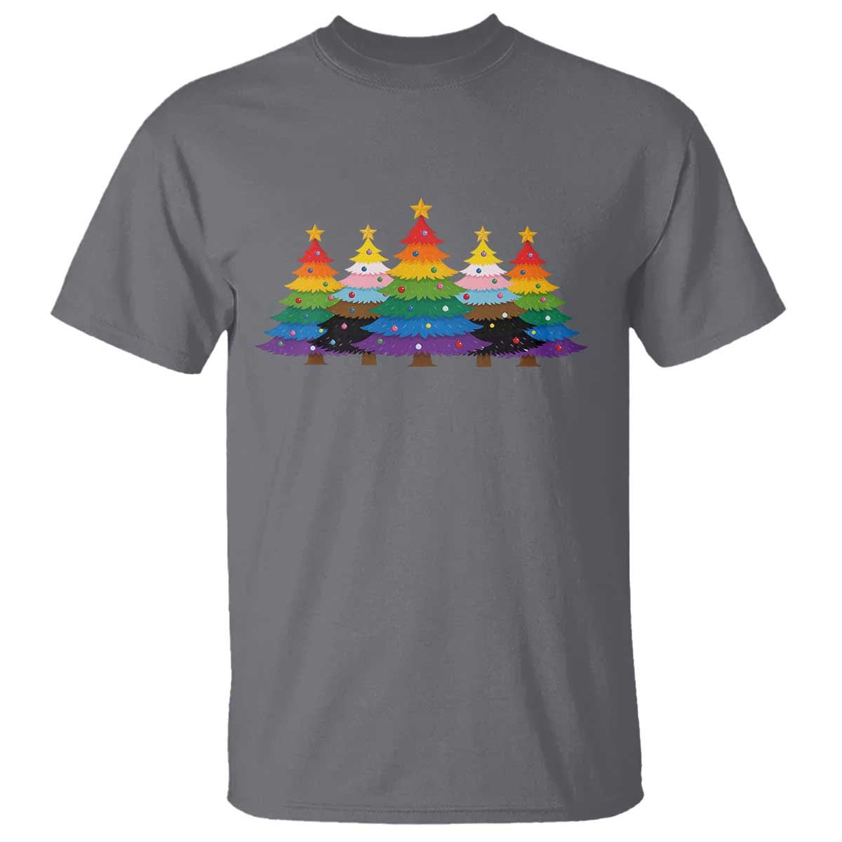Christmas Rainbow Tree LGBTQ Support T Shirt Holiday Pride Gift TS12 Charcoal Print Your Wear