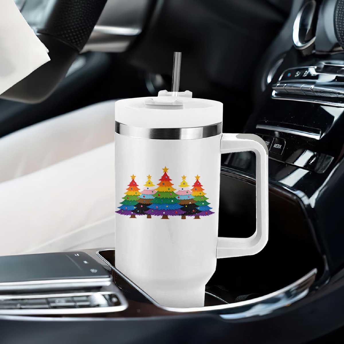 Christmas Rainbow Tree LGBTQ Support Tumbler With Handle Holiday Pride Gift TS12 Print Your Wear